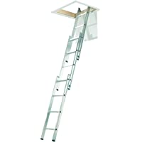 Escalera compacta de 3 secciones- de Abru- 37000- de aluminio- para desván- peldaños cómodos incluidos150 kg capacidad…